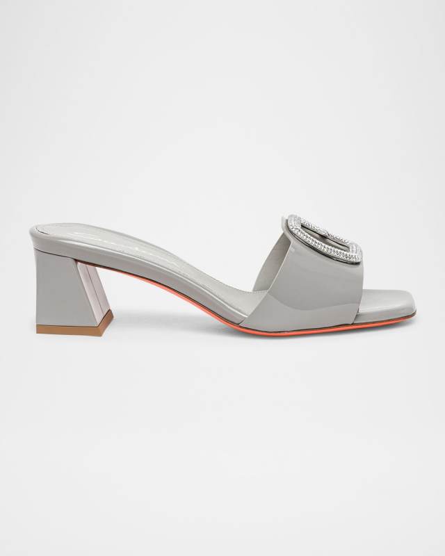 Marta Patent Crystal-Buckle Mule Sandals